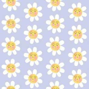 White daisies with cute faces on  Lilac