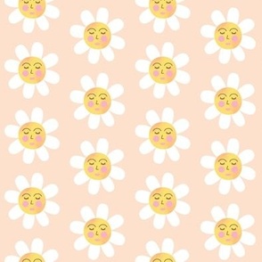 White daisies with cute faces on  Peach