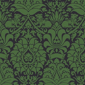 damask with lions, green on black