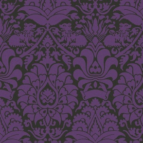 damask with lions, purple on black