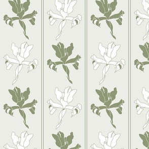 Oriental Iris Panels - soft khaki toile, medium