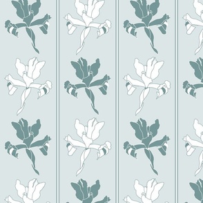 Oriental Iris Panels - soft teal toile, medium