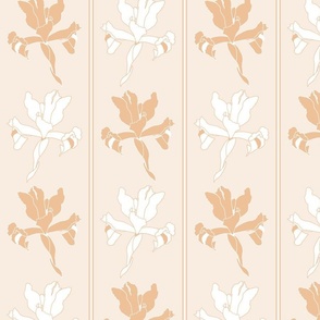 Oriental Iris Panels - peach beige toile, medium