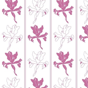 Oriental Iris Panels - berry pink toile on white, medium