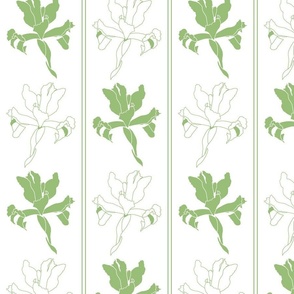 Oriental Iris Panels - jade green toile on white, medium