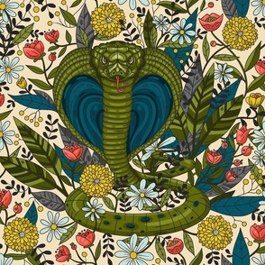 Cobra Snake with Floral Decor / Medium Scale