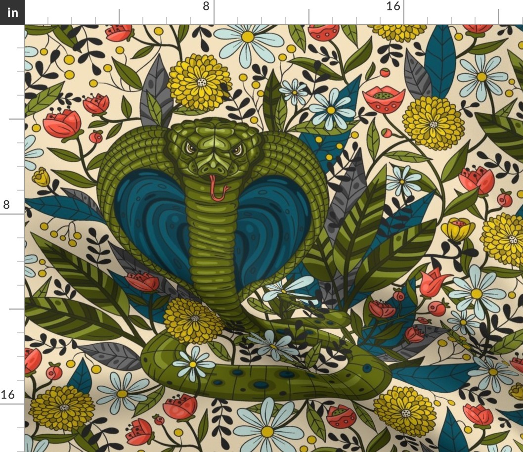 Cobra Snake with Floral Decor / Large Scale