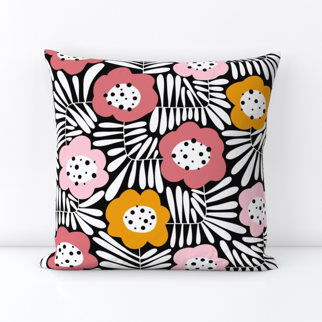 Climbing Flowers V1: Big flowers, abstract flowers,  fun floral, dopamine design, retro floral in pink and orange colors - Large