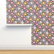 Climbing Flowers V1: Big flowers, abstract flowers,  fun floral, dopamine design, retro floral in pink and orange colors - Large