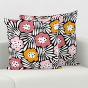Climbing Flowers V1: Big flowers, abstract flowers,  fun floral, dopamine design, retro floral in pink and orange colors - Large