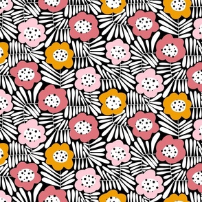 Climbing Flowers V1: Big flowers, abstract flowers,  fun floral, dopamine design, retro floral in pink and orange colors - Medium