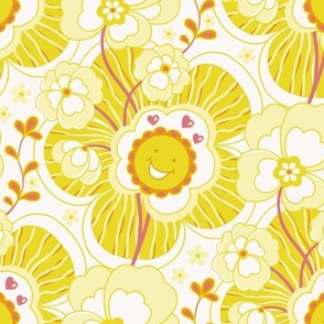 Smiling Flowers - Monochrome Sunny Yellow