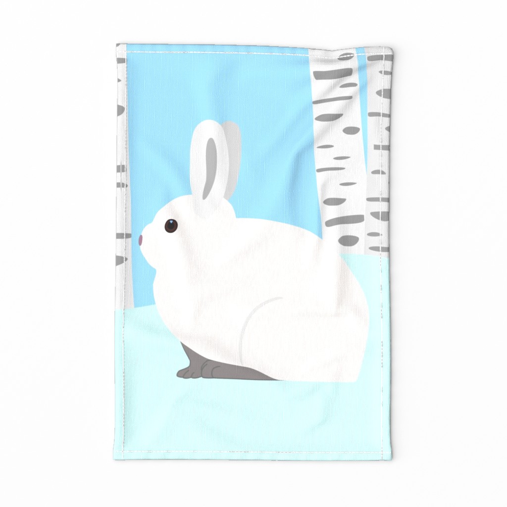 Snow Bunny Tea Towel - White, Pale Blue, Aqua, Gray