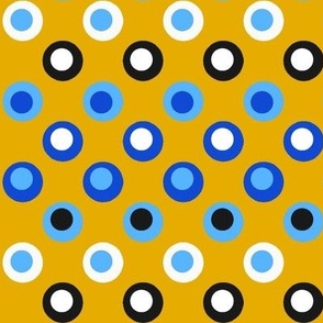 Double Polka Dot Sky and Royal Blue with Black on Gold