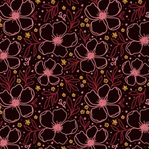 Floral anemone pattern line dark large scale