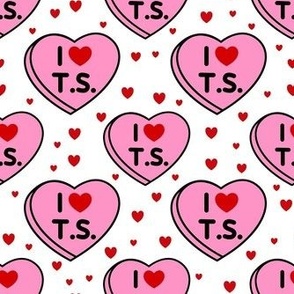 I Love T.S. Valentine Conversation Hearts White Red Pink
