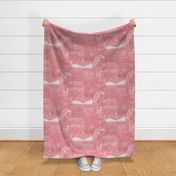 Aztec Vista in Watermelon (large scale) | Mountains in flamingo pink, white and gold, Aztec patterns, celestial, night sky with planets, moon and stars, geometric, Aztec block print.