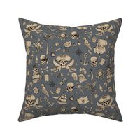The Vintage Ahoy series - Wild pirates skulls and treasure island vibes with parrots swords and treasure chest kraken beige on slate gray boys