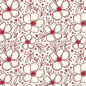 Floral anemone pattern burgundy and sand