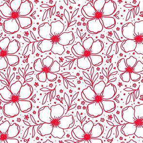 Floral anemone pattern red and white large scale
