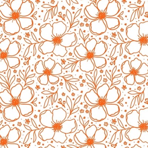 Floral anemone pattern orange large scale