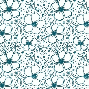 Floral anemone pattern teal large scale