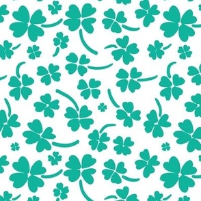 St. Patrick's Day Four-Leaf Clovers, Green on Off-White