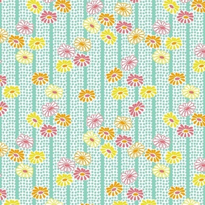 Retro Daisies- Stripes and Dots- 70s Floral- Welcome Summer- Regular Scale