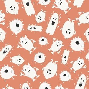 8x8 Cute Ghost Monsters - LARGE Scale - Coral - Cute Pastel Halloween - Halloween Aesthetic - Halloween Ghosts - Coral and Cream
