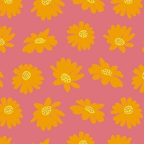 Daisies Playful Floral - Watermelon and Marigold