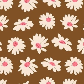 Daisies Playful Floral - Brown