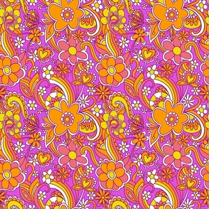 60s 70s hippie colorful psychedelic floral pattern (small size version)