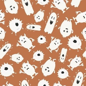 8x8 Cute Ghost Monsters - LARGE Scale - Pumpkin Orange - Cute Halloween - Halloween Aesthetic - Halloween Ghosts - Rust and Cream