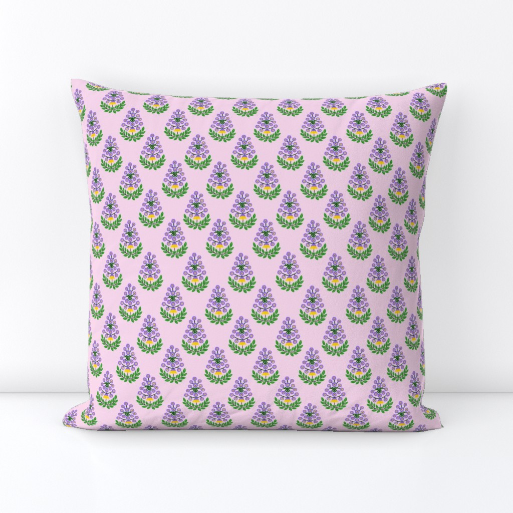 Flower Tree Pattern Hand Painted Pink Purple Green Motif