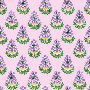 Flower Tree Pattern Hand Painted Pink Purple Green Motif