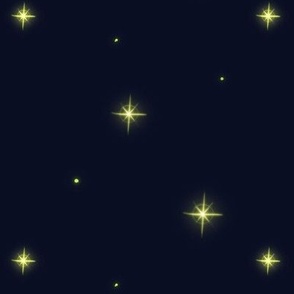 Dark starry sky with sparkling light. Glowing neon stars