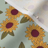 Sunflower garden boho blossom summer floral design orange yellow sage green olive autumn SMALL