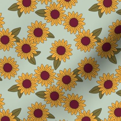 Sunflower garden boho blossom summer floral design orange yellow sage green olive autumn SMALL