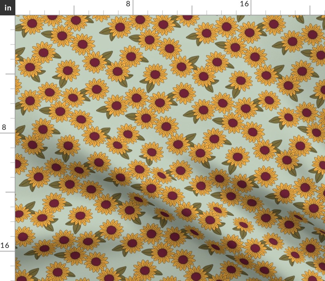 Sunflower garden boho blossom summer floral design orange yellow sage green olive autumn SMALL