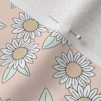 Daisy garden boho blossom summer floral design pastel white mint mist on blush nude SMALL