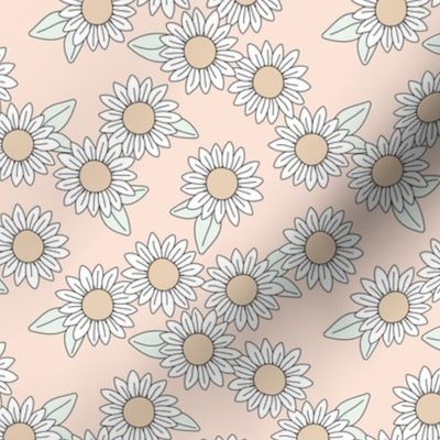 Daisy garden boho blossom summer floral design pastel white mint mist on blush nude SMALL