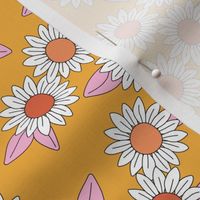 Daisy garden boho blossom summer floral design pastel white orange ochre pink SMALL