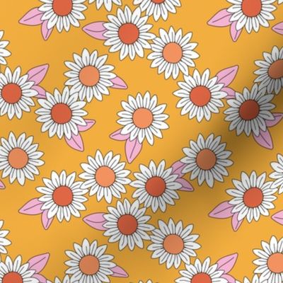 Daisy garden boho blossom summer floral design pastel white orange ochre pink SMALL