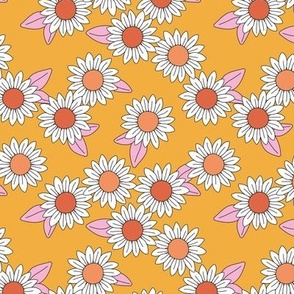 Daisy garden boho blossom summer floral design pastel white orange ochre pink SMALL
