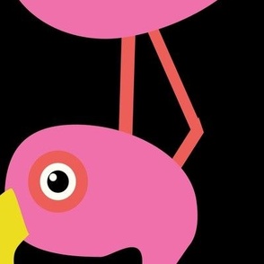 Modern Optimistic Flamingos, Pink on black, 48 inch