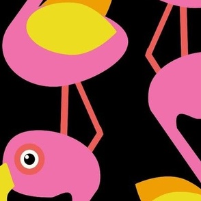 Modern Optimistic Flamingos, Pink on black, 32 inch