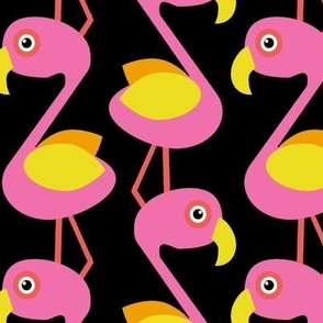Modern Optimistic Flamingos, Pink on black, 18 inch