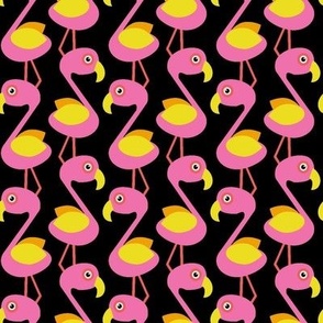 Modern Optimistic Flamingos, Pink on black, 8 inch