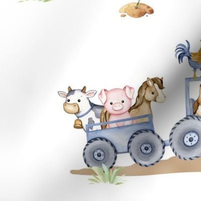 Watercolor Farm Tractor Animals