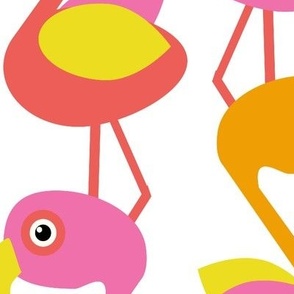 Modern Optimistic Flamingos, multi-color on white, 32 inch